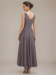 A-line V-Neck Ankle-Length Chiffon Mother of the Bride Dress With Sequins Appliques Lace Beading