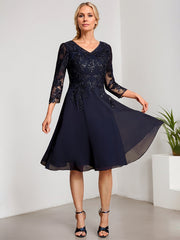 A-line V-Neck Knee-Length Lace Chiffon Mother of the Bride Dress With Sequins