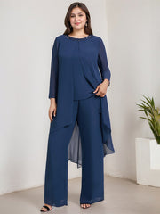 Separates Jumpsuit/Pantsuit Scoop Floor-Length Chiffon Mother of the Bride Dress With Beading Sequins