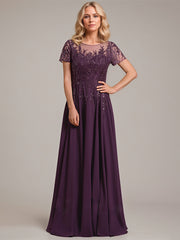 A-line Scoop Illusion Floor-Length Lace Chiffon Mother of the Bride Dress With Sequins