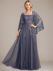 A-line Square Floor-Length Tulle Lace Sequin Mother of the Bride Dress