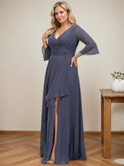 A-line V-Neck Floor-Length Chiffon Mother of the Bride Dress With Cascading Ruffles