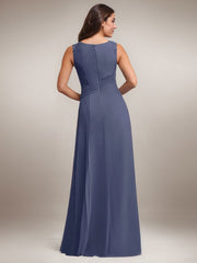 A-Line Scoop Floor-Length Sequins Chiffon Mother of the Bride Dress