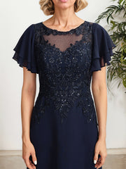 A-line Scoop Illusion Floor-Length Lace Chiffon Mother of the Bride Dress With Sequins