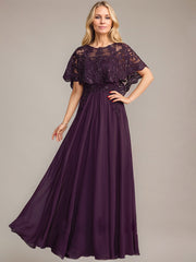 A-line Scoop Illusion Floor-Length Lace Chiffon Mother of the Bride Dress With Sequins