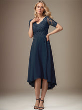 A-line V-Neck Asymmetrical Lace Chiffon Mother of the Bride Dress With Sequins