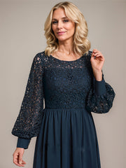 A-line Scoop Illusion Floor-Length Lace Chiffon Mother of the Bride Dress