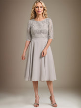 A-line Scoop Knee-Length Lace Chiffon Mother of the Bride Dress