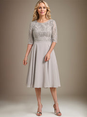 A-line Scoop Knee-Length Lace Chiffon Mother of the Bride Dress