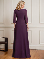 A-line V-Neck Floor-Length Chiffon Mother of the Bride Dress With Pleated Beading