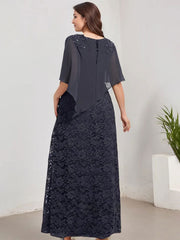 Sheath/Column Scoop Floor-Length Chiffon Lace Mother of the Bride Dress With Sequins Beading