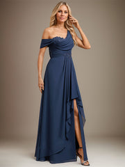 A-line Asymmetrical Floor-Length Chiffon Evening Dress With Cascading Ruffles Appliques Lace Sequins