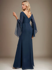 Sheath/Column V-Neck Floor-Length Chiffon Evening Dress With Pleated