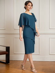 Sheath/Column Asymmetrical Knee-Length Chiffon Mother of the Bride Dress With Sequins Beading