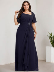 A-line Asymmetrical Floor-Length Chiffon Mother of the Bride Dress With Pleated Sequins Beading