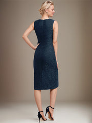Sheath/Column Scoop Knee-Length Lace Mother of the Bride Dress With Sequins Beading