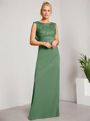Empire Scoop Floor-Length Mesh Lace Mother of the Bride Dress With Pleated