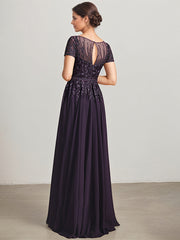 A-line Illusion Scoop Floor-Length Lace Chiffon Mother of the Bride Dress With Sequins