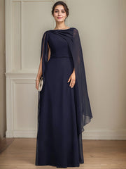 A-line Scoop Floor-Length Chiffon Mother of the Bride Dress With Bow Pleated