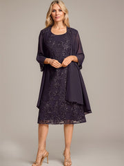 A-line Scoop Knee-Length Lace Mother of the Bride Dress With Sequins