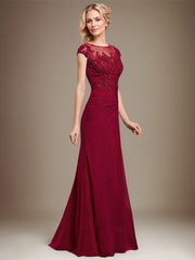 Sheath/Column Scoop Illusion Floor-Length Chiffon Lace Mother of the Bride Dress With Pleated Sequins Beading