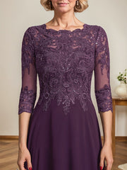 A-line Scoop Floor-Length Lace Chiffon Mother of the Bride Dress With Sequins