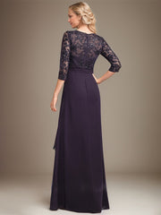 Empire V-Neck Floor-Length Lace Chiffon Mother of the Bride Dress With Cascading Ruffles Sequins