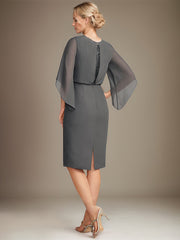 Sheath/Column V-Neck Knee-Length Lace Chiffon Mother of the Bride Dress With Sequins