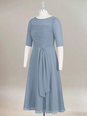 A-Line Boat-neck Pleated Chiffon Mother of the Bride Dress