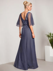 A-line V-Neck Floor-Length Lace Chiffon Mother of the Bride Dress With Sequins Beading