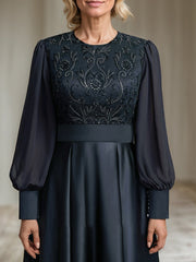 A-line Scoop Ankle-Length Lace Satin Chiffon Mother of the Bride Dress With Sequins