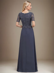 A-line Scoop Floor-Length Lace Chiffon Mother of the Bride Dress With Sequins