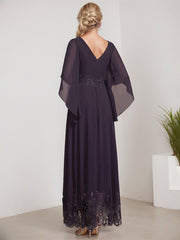 A-line Scoop Illusion Ankle-Length Lace Chiffon Mother of the Bride Dress With Sequins