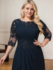 A-line Scoop Floor-Length Lace Chiffon Mother of the Bride Dress With Cascading Ruffles Sequins