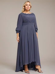 A-line Scoop Asymmetrical Chiffon Mother of the Bride Dress With Pleated Appliques Lace