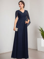 A-line V-Neck Floor-Length Chiffon Mother of the Bride Dress With Pleated