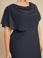 Sheath/Column Scoop Knee-Length Chiffon Mother of the Bride Dress With Beading