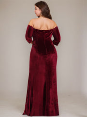 Sheath/Column Off the Shoulder Floor-Length Velvet Evening Dress With Cascading Ruffles