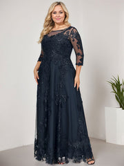 A-line Scoop Illusion Floor-Length Tulle Lace Mother of the Bride Dress With Sequins