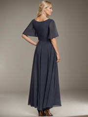 A-line V-Neck Ankle-Length Chiffon Mother of the Bride Dress With Pleated Beading Sequins