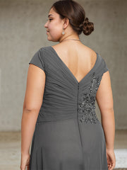 A-line V-Neck Floor-Length Chiffon Lace Mother of the Bride Dress With Sequins Beading Pleated