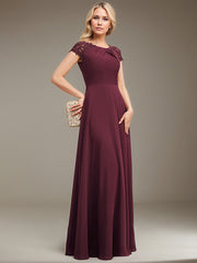 A-line Scoop Floor-Length Chiffon Mother of the Bride Dress With Pleated Appliques Lace