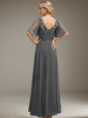 A-line V-Neck Floor-Length Chiffon Lace Mother of the Bride Dress With Sequins Beading