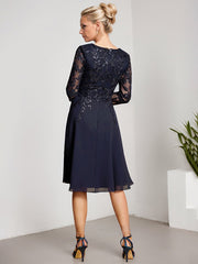 A-line V-Neck Knee-Length Lace Chiffon Mother of the Bride Dress With Sequins