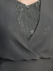 Sheath/Column V-Neck Knee-Length Lace Chiffon Mother of the Bride Dress With Sequins