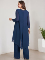Separates Jumpsuit/Pantsuit Scoop Floor-Length Chiffon Mother of the Bride Dress With Beading Sequins