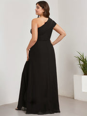 Sheath/Column Cold Shoulder One Shoulder Floor-Length Chiffon Evening Dress With Cascading Ruffles