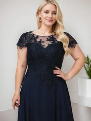 A-line Scoop Illusion Tea-Length Lace Chiffon Mother of the Bride Dress With Sequins