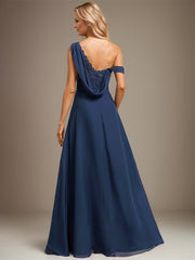 A-line Asymmetrical Floor-Length Chiffon Evening Dress With Cascading Ruffles Appliques Lace Sequins