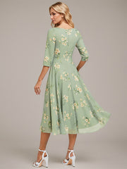 A-line V-Neck Tea-Length Chiffon Mother of the Bride Dress With Pleated
